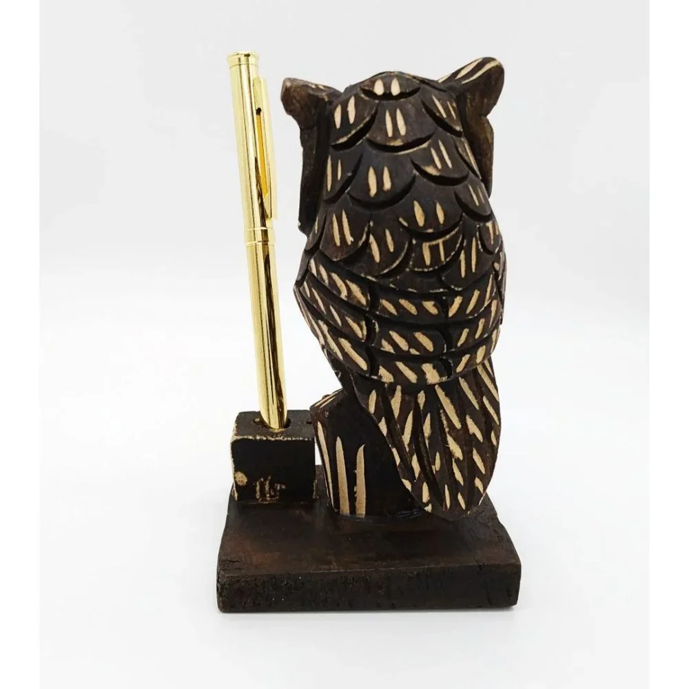 Wood OWL Pencil Pen Holder Desk Décor